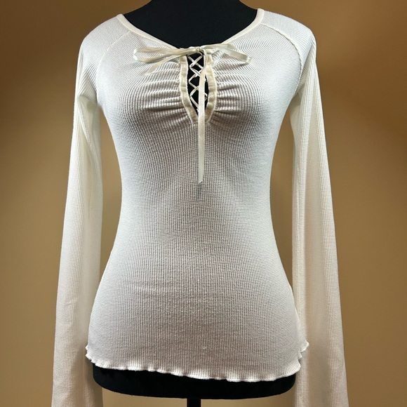 Guess Jeans Authentic Lace Up neck with long sleeve . Off white size Small - Picture 3 of 12